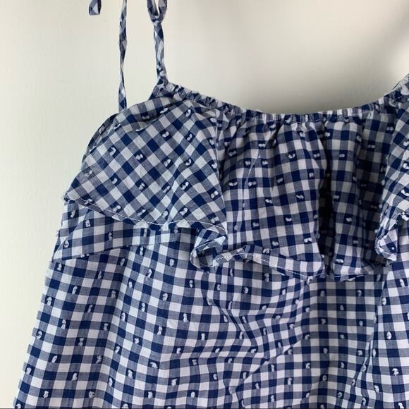 J. Crew Tie Shoulder Ruffle Eyelet Trim Gingham Cotton Embroidered Top 0 - Picture 3 of 8